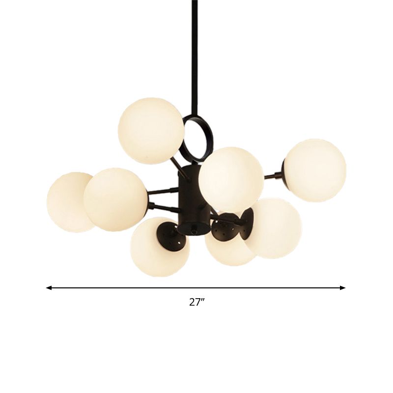 Bubble Shade Dining Table Chandelier Milk Glass Multi-Head Modern Hanging Light in White
