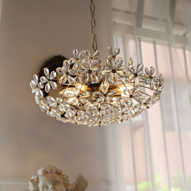 Fantasy Petal-shaped Crystal Chandelier Vintage Brass Multi-lights Lighting Fixture for Living Room