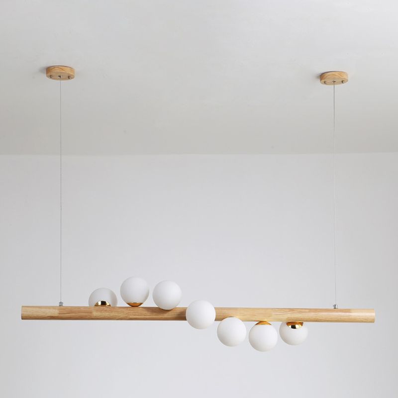 Modern Wood Island Lights Multi-Head Restaurant Hanging Lamp met Globe Glass Shade