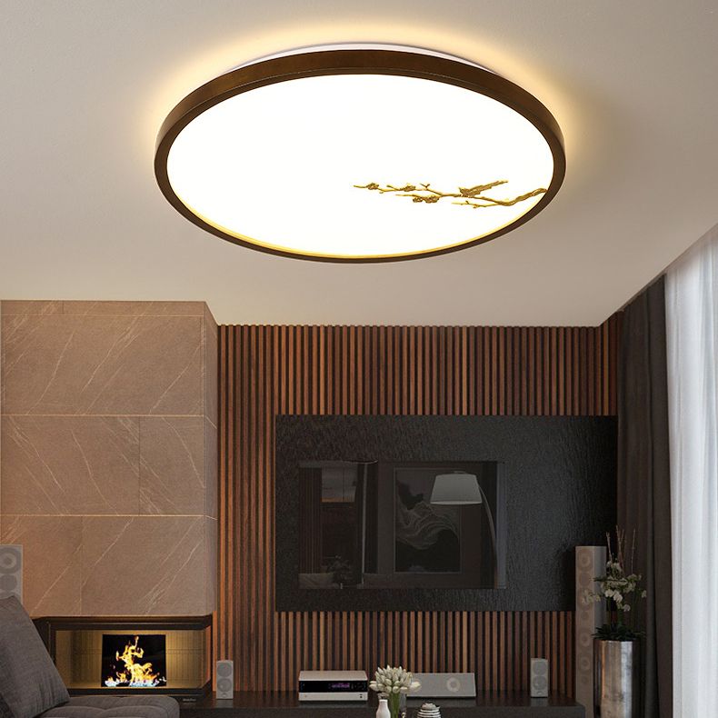 Modern Geometric LED Ceiling Lamp Wood 1 Light Flush Mount for Aisle Bedroom