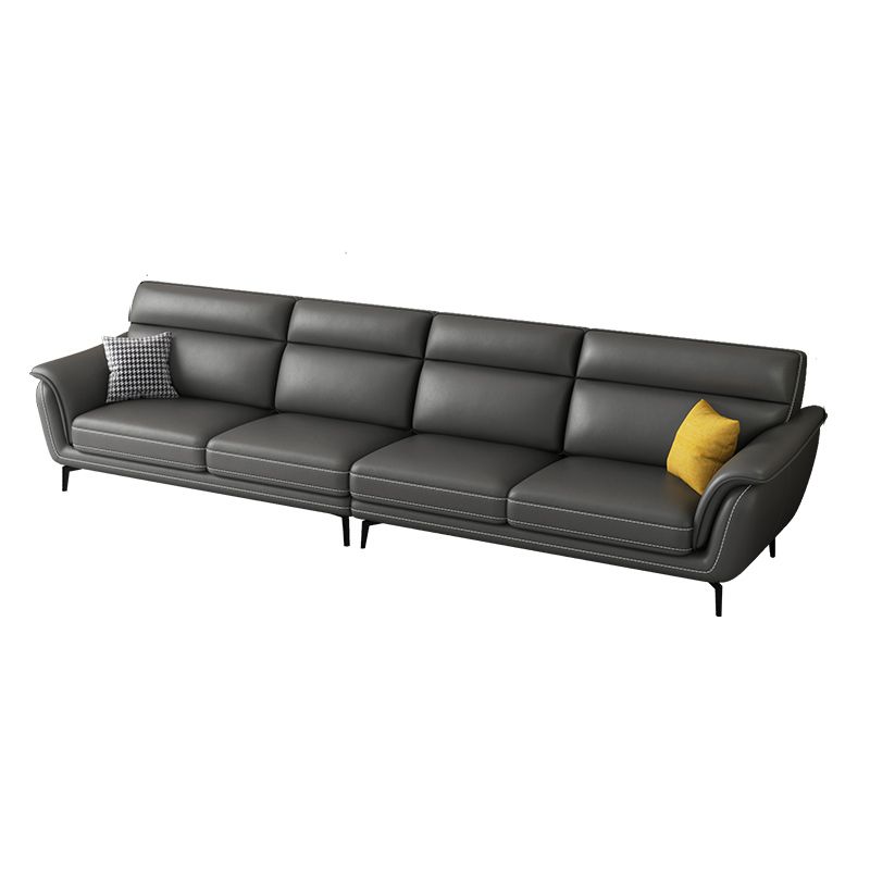 Modern Genuine Leather Sofa High Back Sectional with Pillow Top Arm