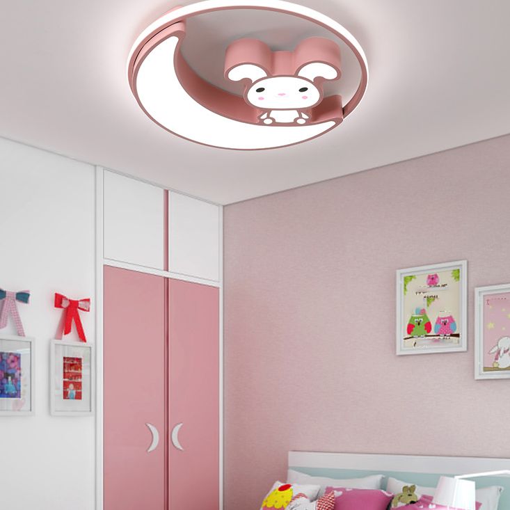 Lámpara de techo empotrada de metal con montaje empotrado LED de dibujos animados de conejo para habitación infantil