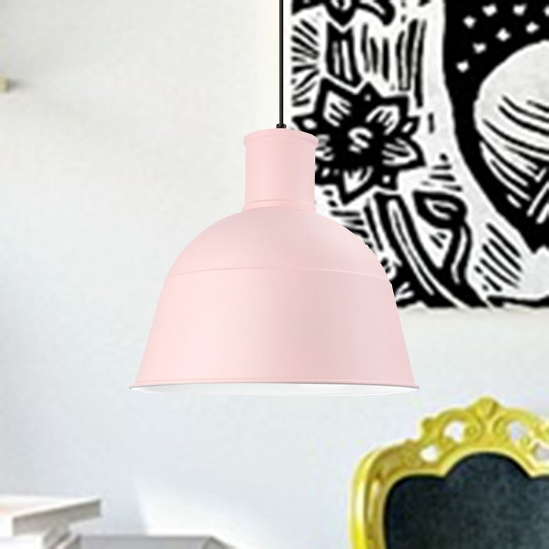 Dining Room Kindergarten Bowl Pendant Light Aluminum One-Light Macaron Loft Hanging Lamp