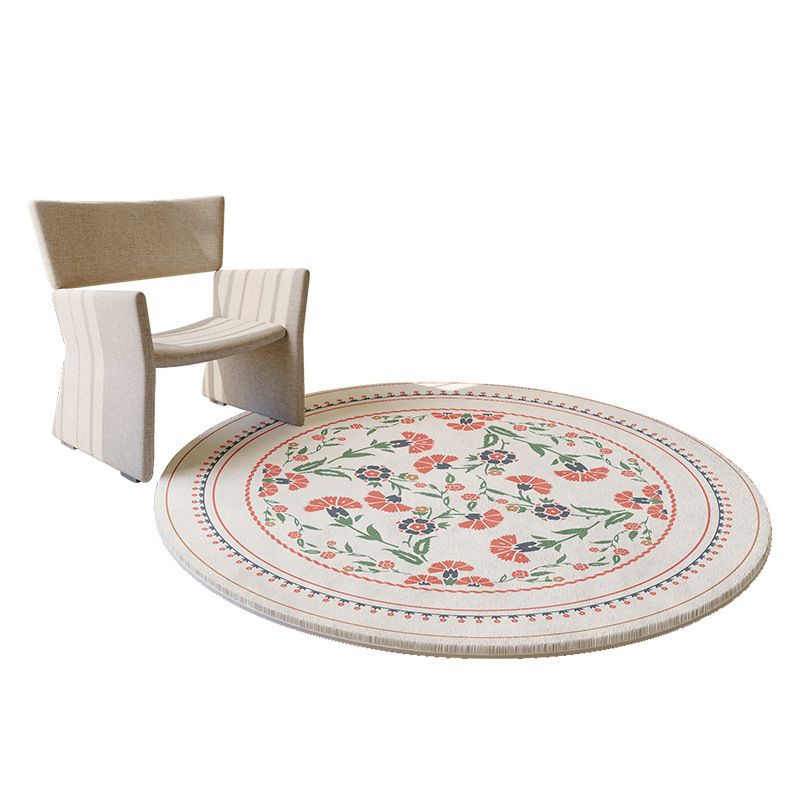 Modern Carpet Floral Print Round Area Rug Stain Resistant Living Room Easy-care Rug