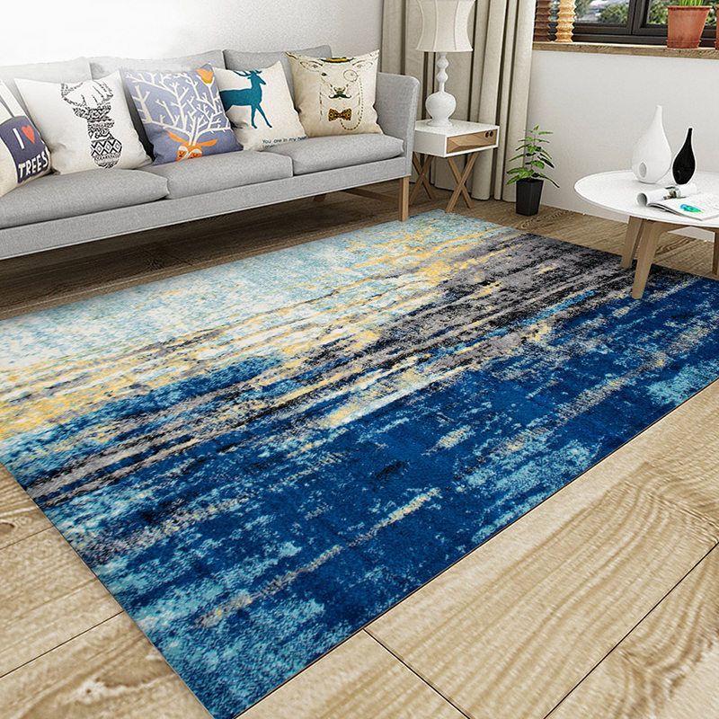Dark Navy Modern Carpet Polyester Color Piece Area Carpet Washable Carpet for Living Room