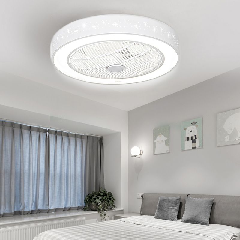Weiße trommelförmige Lüfterlampe Nordic LED Metal Semi Flush Leuchte für Schlafzimmer