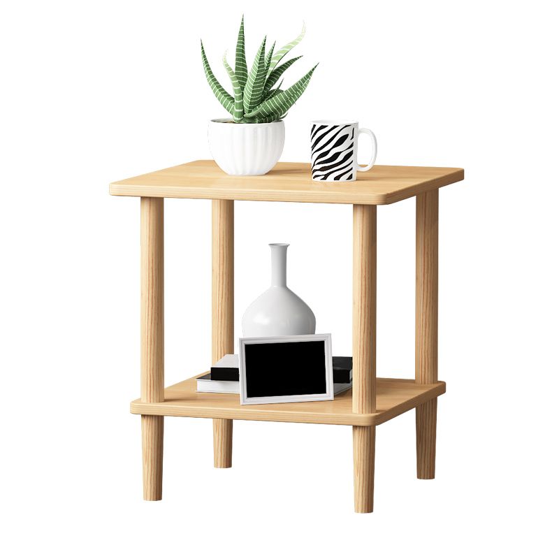 Modern Wood End Slide Table 2-Tier Corner Table with Storage