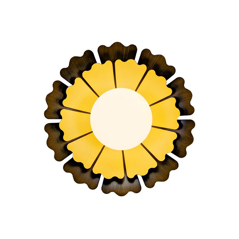 Luz de pared de dormitorio de girasol Vidrio ópalo 1 Bulbo Iluminación de pared para niños en oro negro