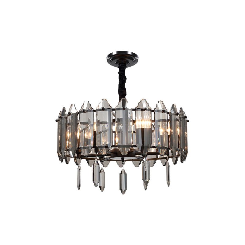 Lampadario a soffitto della camera da letto circolare moderna Crystal 6 teste Black sospeso Luce a sospensione