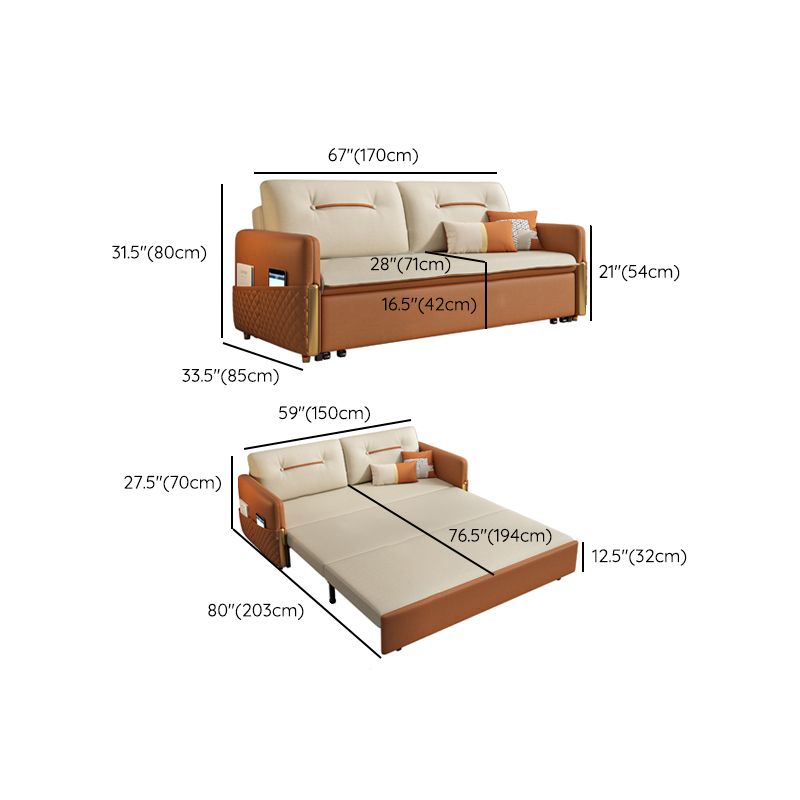 31.5"H Faux Leather Sleeper Sofa Upholstered Square Arm Sofa Bed