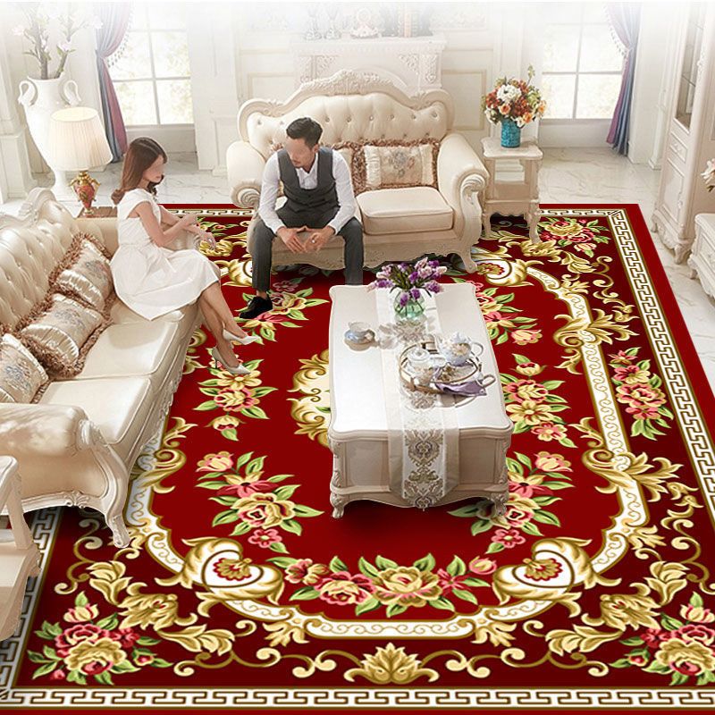 Victorian Floral Pattern Indoor Rug Polyester Carpet Stain Resistant Area Carpet for Home Decoration