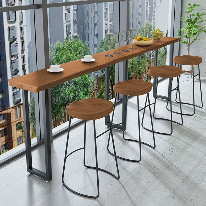 Rectangular Bar Height Table Black Legs and Metal Base Bistro Bar Table for Dining Room