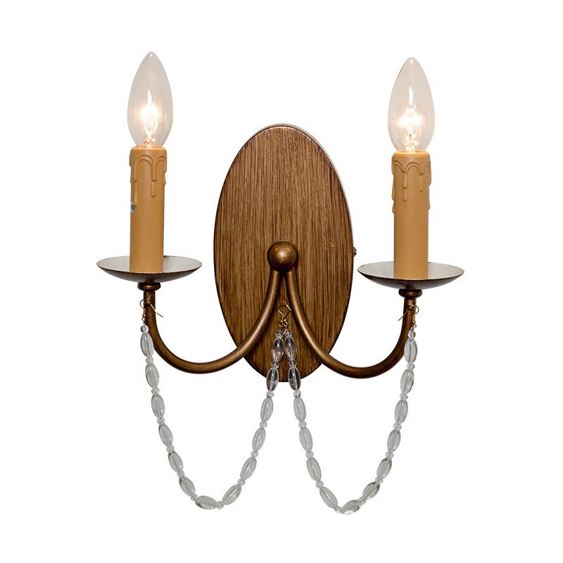 Metal Wood Sconce Light Fixture Candle 2-Light Vintage Wall Mounted Lighting for Bedroom