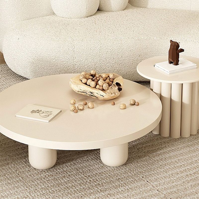 Contemporary Pedestal/4 Legs Solid Wood Round Single Coffee Table