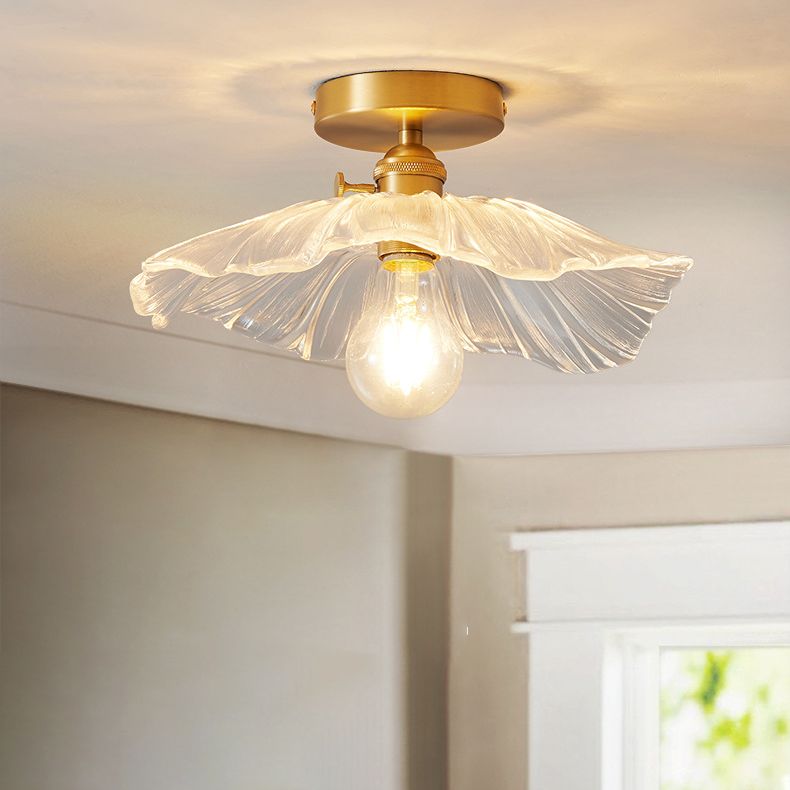 Modern Metal Flush Mount Flower Shape Ceiling Light with Glass Shade for Bedroom