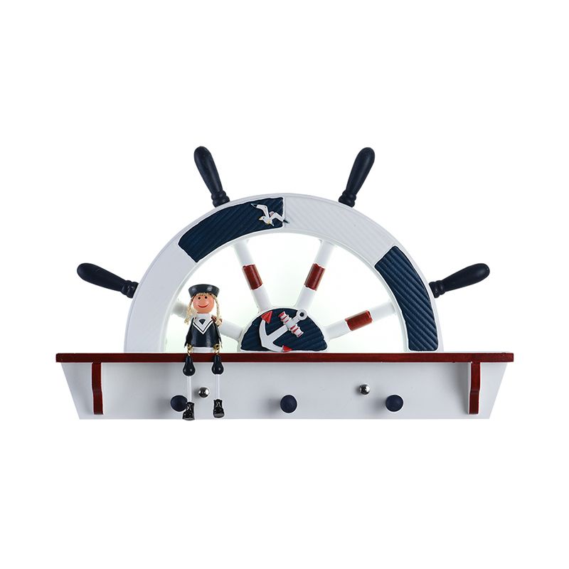 Witte semi-rudder wandlamp armatuur kinderen led houten wand sconce met acryl schaduw, warm/wit licht