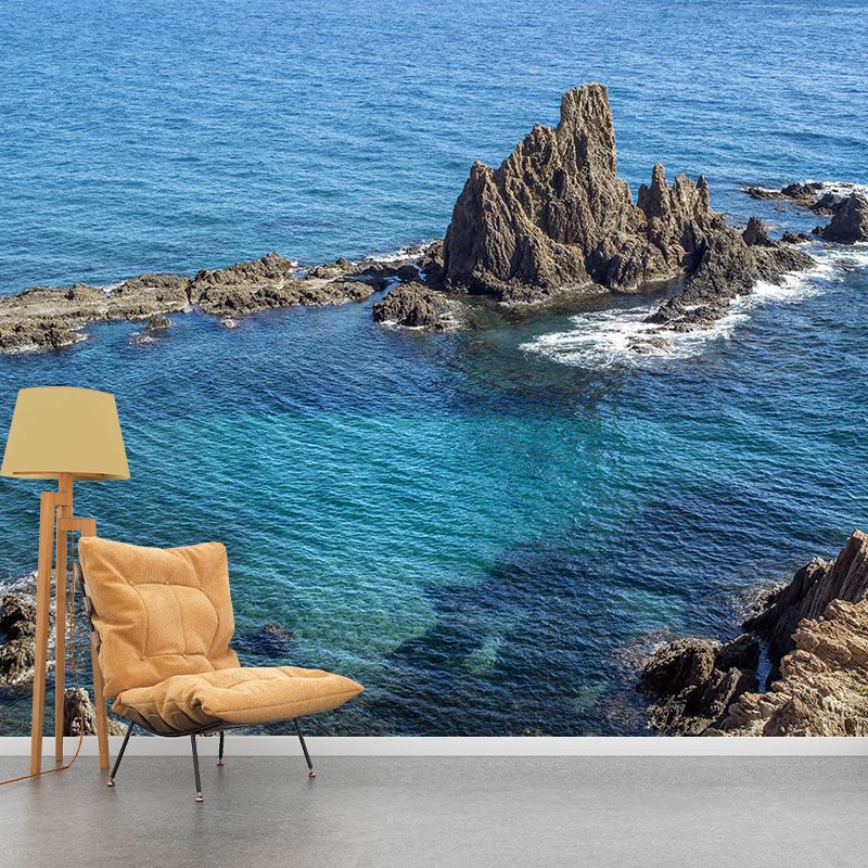 Photography Sea Mural Wallpaper for Dining Room Wall Covering in Soft Color