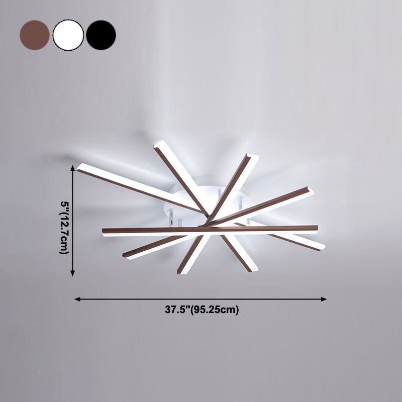 Line Shape LED Ceiling Lamp Modern Iron Flush Mount for Study Bedroom