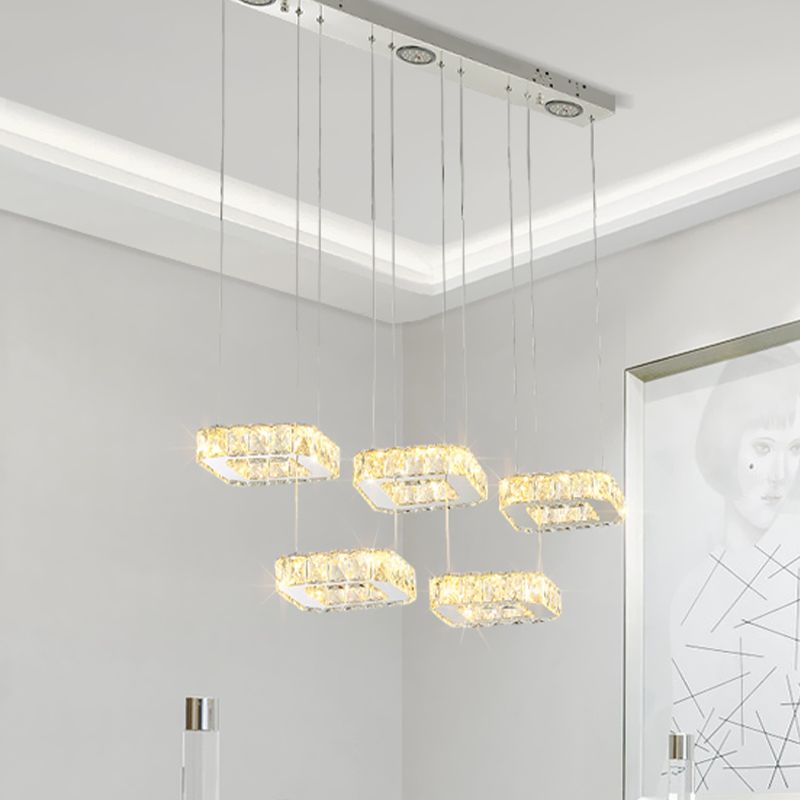 5 têtes carré cluster pendant modernisme nickel biseauté cristal suspendu luminaire