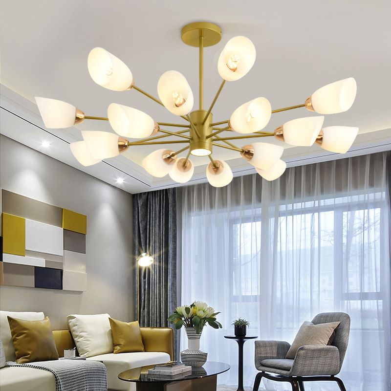 Modern Starburst Hanging Chandelier Light White Glass Shade Ceiling Chandelier for Living Room