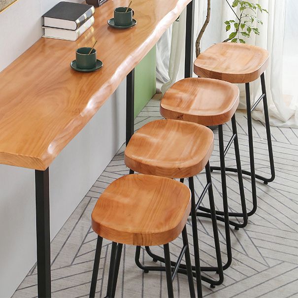 Industrial Bar Stools Solid Wood Armless Barstool in Natural