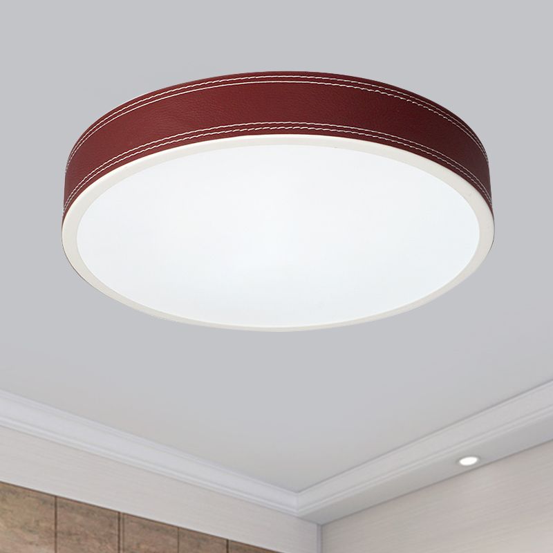 Luz de techo de disco con luz LED nórdica de montaje empotrado de cuero rojo/azul/verde para dormitorio en blanco cálido/blanco, 12 "/16"/19,5 "de diámetro