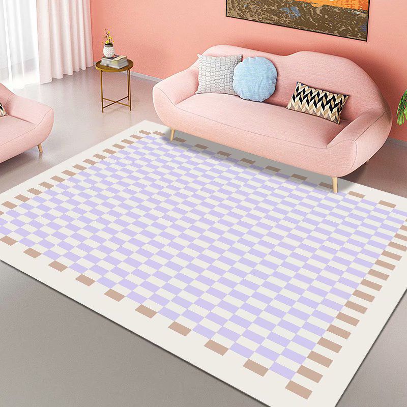 Simplicity Home Decoration Rug Checkered Print Area Carpet Polyester Stain Resistant Indoor Carpet