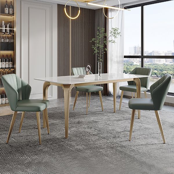 Modern Style Traditional Height Dining Set with Fixed Rectangle Shape Table and 4 Gold Legs Base