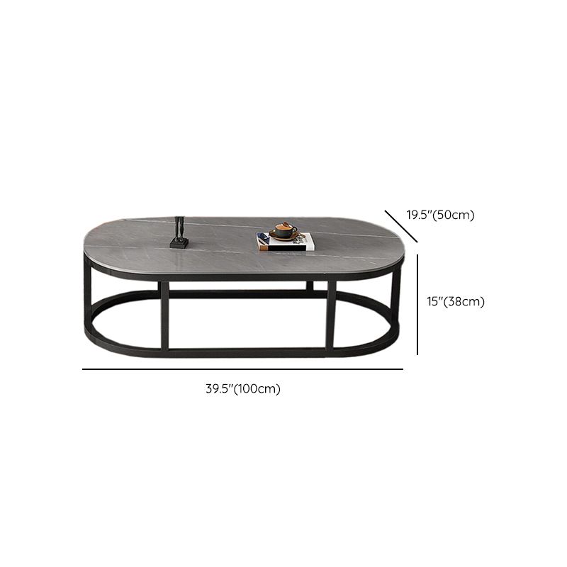 Slate Coffee Table Oval Nesting Coffee Table Set with Metal Legs