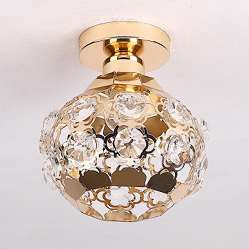 Globe Hallway Ceiling Flush Light Crystal Encrusted 1 Bulb Modern Flush Light Fixture