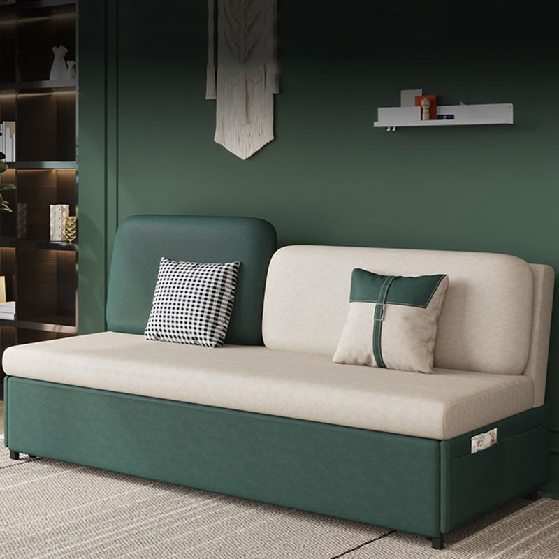 Contemporary Armless Cotton Blend Sofa Bed in Green with 2 Pillows