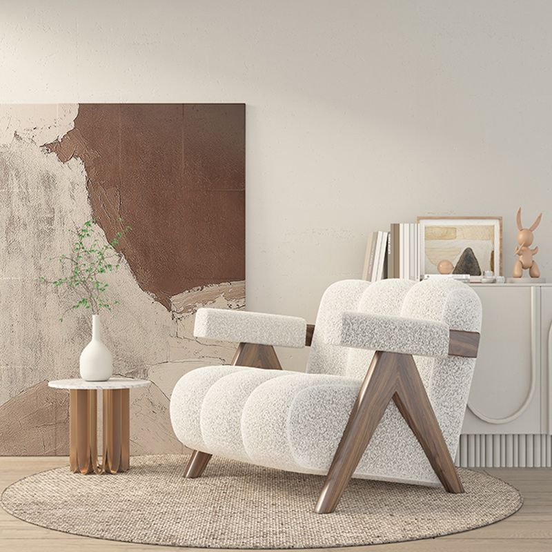 Scandinavian Wood Frame Lounge Chair Sewn Pillow Back Arm Chair