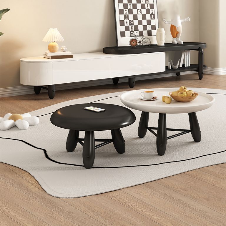 White Contemporary Oval and Round Wood Coffee Table with Drawer