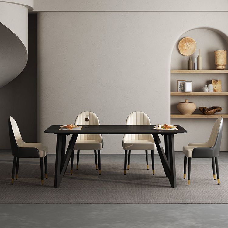 Rectangle Dining Table 4 Legs Dining Table in Black Frame for Kitchen
