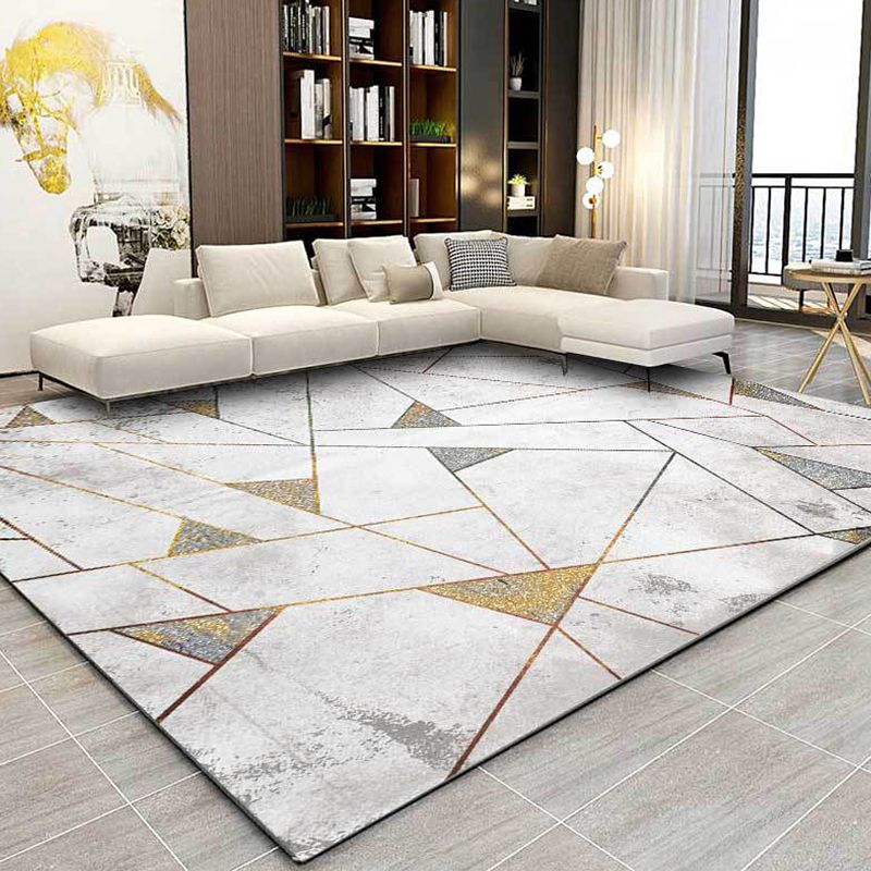 Decorative Geometry Pattern Area Rug Grey Nordic Rug Polyester Washable Non-Slip Carpet for Living Room