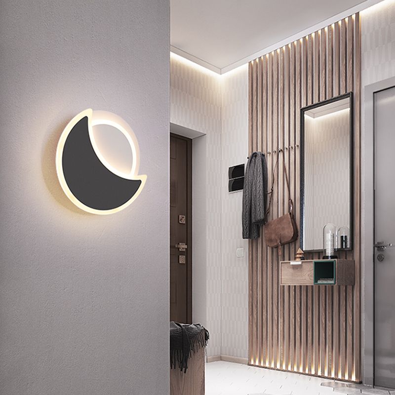 Modern 2 - Light Round Wall Light in Black / White Finish Iron and Acrylic Wall Flush