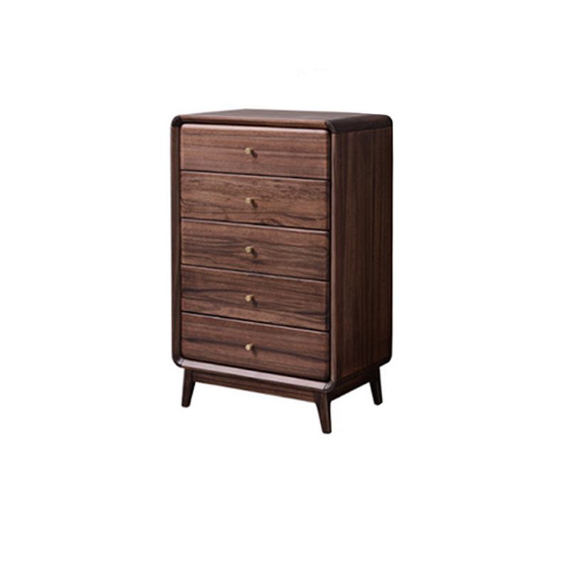 Mid-Century Modern Brown Accent Chest with 5 Drawers and Straight Legs