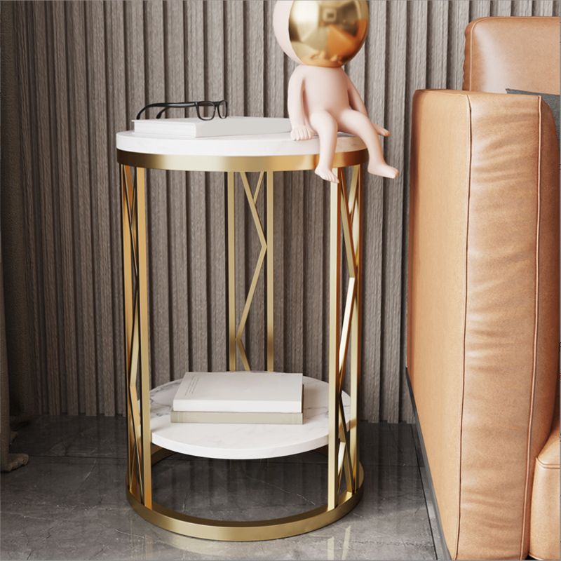 Round Slate Plate Table Plate Metal Frame Base Modern Style Side Table