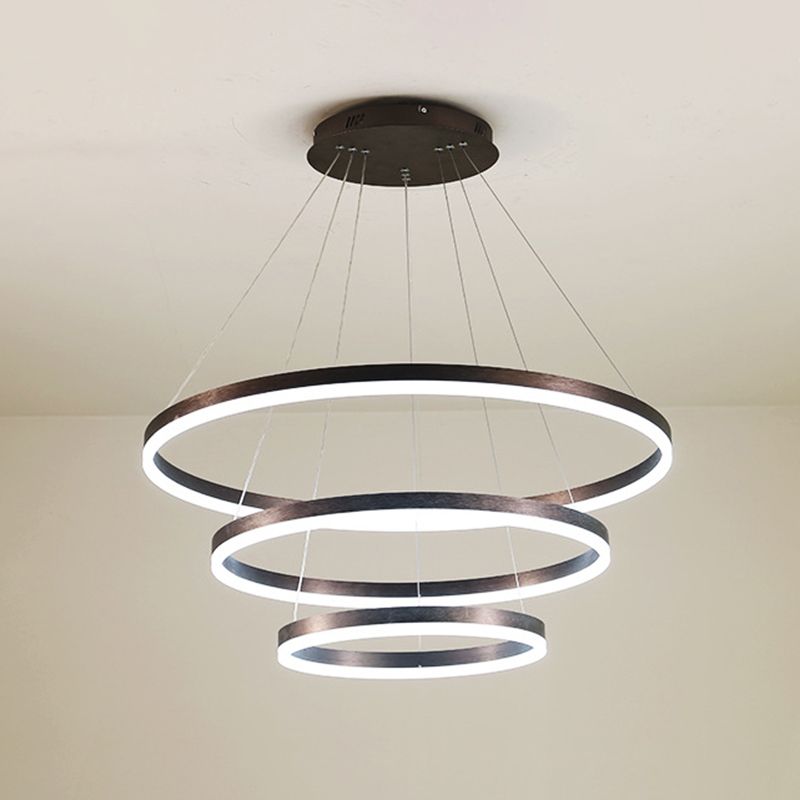 Wrought Iron Black LED Pendant Light in Modern Luxury Style Layered Circles Ceiling Light with Acrylic Shade