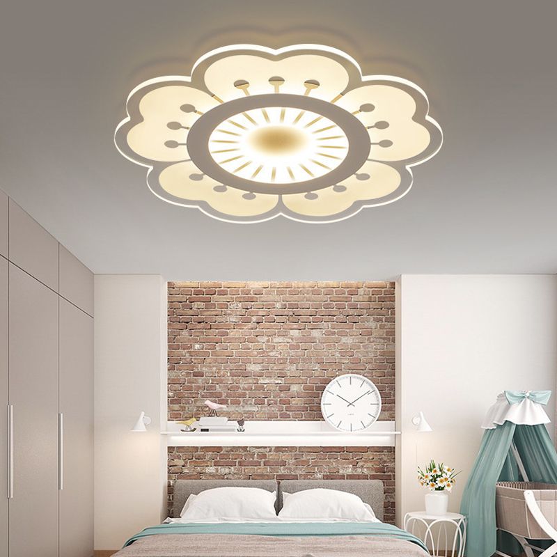 Blume Deckenbefestigung Zeitgenössische Acryl Weiß 16.5 "/20.5" Breite LED Bündig Montieren Beleuchtung, Warm/White/3 Farbe Licht