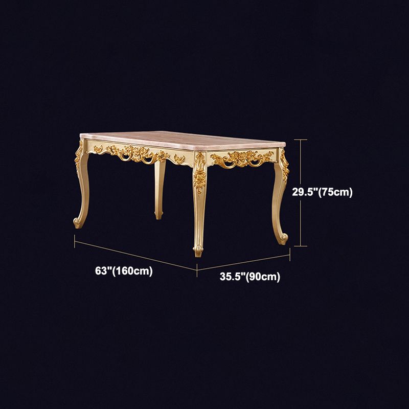 Rectangle Shape Victorian Style Dining Table Fixed Table with Marble