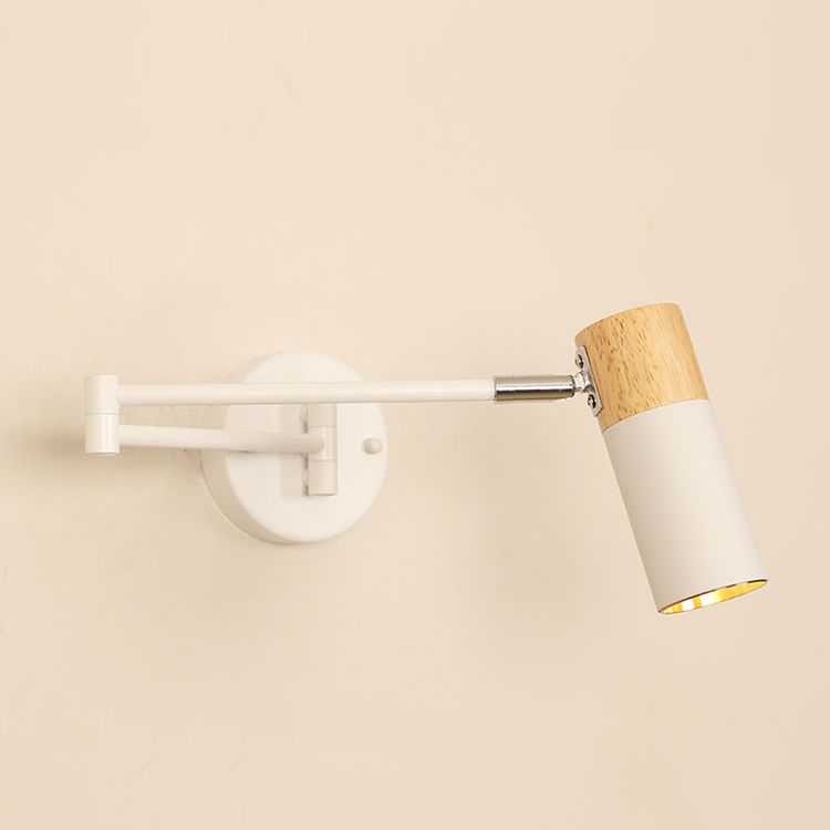 Wooden Cylindrical Wall Light in Modern Creative Style Lacquered Iron Extendable Wall Lamp