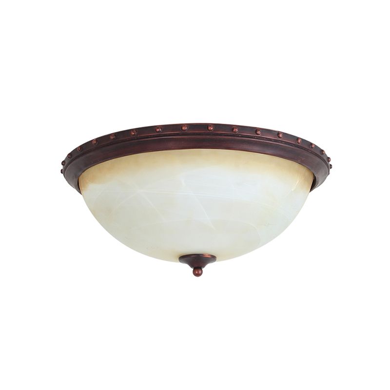 Opal Glass Bowl Flush Light Fixture Traditional 2 Heads Foyer Ceiling Flush Mount in Brown