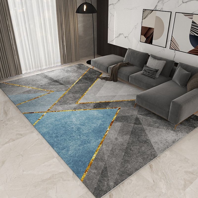 Blue Contemporary Rug Polyester Geometric Area Rug Non-Slip Backing Rug for Living Room