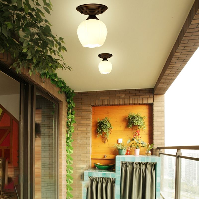 Black Close to Ceiling Light Simple-Style Glass Shade Semi Flush Mount Ceiling Light