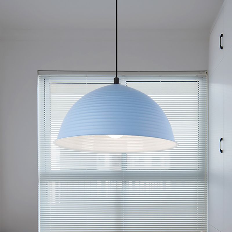 12"/16" W 1 Light Hanging Lamp with Ribbed Dome Shade Metal Industrial Indoor Ceiling Light in Grey/Yellow