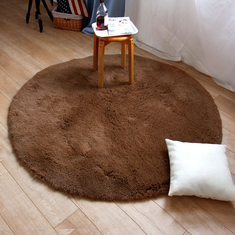Minimalist Round Rug Simple Solid Color Carpet Polyester Shag Rug with Non-Slip Backing