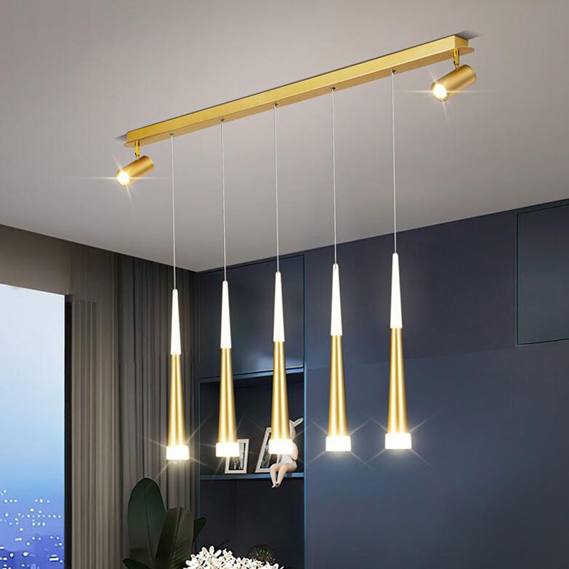 Diseño de Doble Doble Gold Luz Led Island Simplicidad contemporánea Cono Hanging Light para comedor