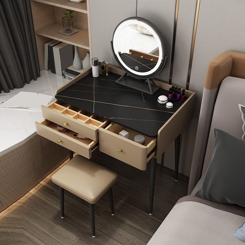 3-Drawer Modern Stone Vanity Makeup Dressing Table with Stool