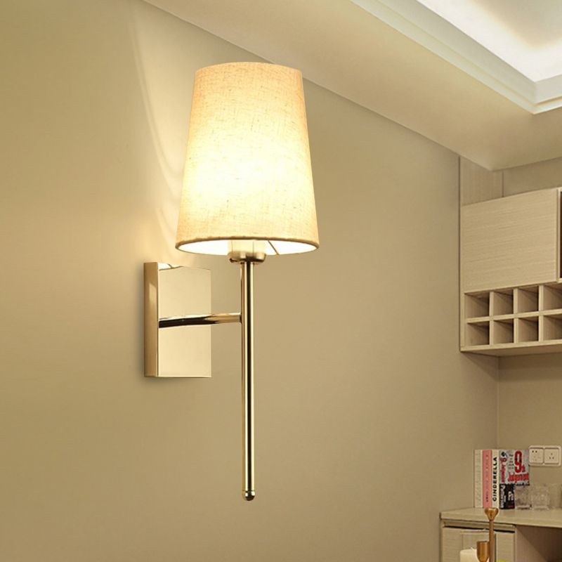 Tapered Wall Sconce Lighting Modernism Fabric LED Wall Mount Light in Chrome for Bedside